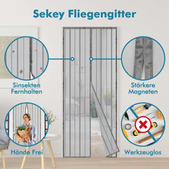 Sekey Magnet Fliegengitter Tür aus Polyester, mit Bändern, Grau Sekey