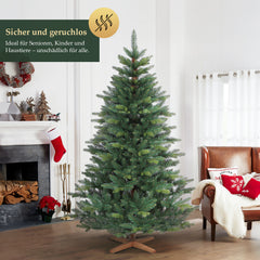 Salcar Künstlicher Weihnachtsbaum mit Holzständer, Premium PE+PVC Tannenbaum, Realistische & Dichte Optik, Einfacher Aufbau für Innenräume