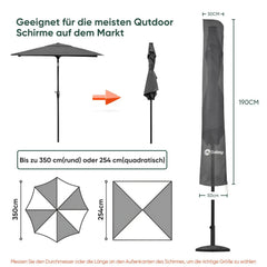 Sekey 190 x 30/50 cm Schutzhülle für 350 cm Sonnenschirm, aus Polyester-Gewebe Sekey