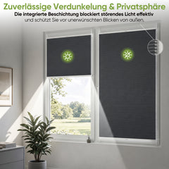 Salcar Wabenplissee Anthrazit ohne Bohren – Verdunkelungsplissee Thermo Doppelplissee Klemmfix für Fenster & Türen, Up & Down Plissee mit Hitze- und Schallschutz