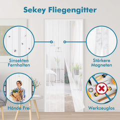 Sekey Magnet Fliegengitter Tür aus Polyester, mit Bändern, Weiß Sekey