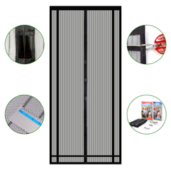 Sekey Zuschneidbar Magnet Fliegengitter Tür aus Polyester, Schwarz