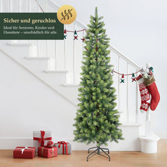 SALCAR Slim Artificial Christmas Tree 120/150/180/210 cm | Slim Nordmann Fir made of PE, Space-saving, Realistic, Reusable, With Metal Stand