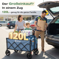 Sekey Bollerwagen Faltbar 120L – bis 100kg belastbar, Geländetauglicher Handwagen mit Bremse & verstellbarer Zugstange (83–103 cm), klappbar & kompakt für Camping, Einkauf & Transport, 4029 Pro, 4030