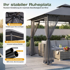 Sekey Pavillon 3x3m Wasserdicht Stabil Winterfest mit 4 Moskitonetzen – Gartenpavillon mit UV-Schutz 50+, Metallrahmen, Partyzelt für Garten, Terrasse, Hof, Events & Camping