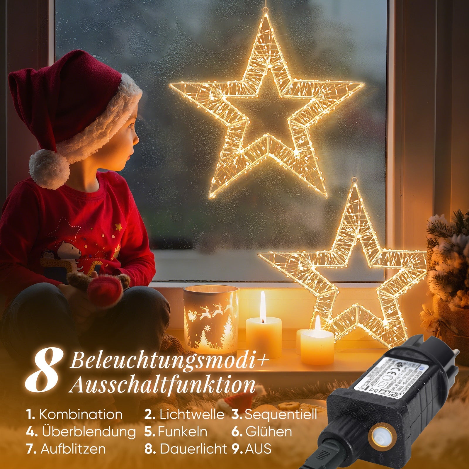Salcar LED Weihnachtsstern 45 cm, Metall Leuchtstern mit 720 LEDs, 8 Modi & Timer, Stern Fenster Deko, Innen & Außen, Warmweiß Salcar