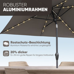 Sekey Sonnenschirm 300 x 200 cm Rechteckig Gartenschirm mit LED-Solar-Beleuchtung Sekey