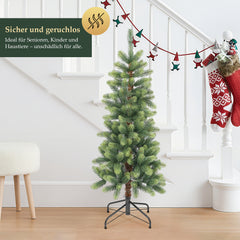 SALCAR Slim Artificial Christmas Tree 120/150/180/210 cm | Slim Nordmann Fir made of PE, Space-saving, Realistic, Reusable, With Metal Stand