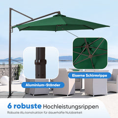 Sekey Ampelschirm 300 cm Aluminium Sonnenschirm mit 360° Drehung, Neigefunktion, UV50+ Schutz Sekey