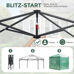 Sekey Pop-Up Foliengewächshaus 240×240×180 cm Großes Gewächshaus mit One-Touch-System für schnellen Aufbau im Garten Sekey