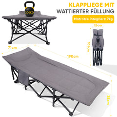 Sekey Feldbett Campingbett Klappbar 190×71×35 cm | 200 kg belastbar | inkl. Matratze & 3-in-1-Seitentasche | Faltbares Gästebett für Camping, Garten & Reise