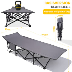 Sekey Feldbett Campingbett Klappbar 190×71×35 cm | 200 kg belastbar | 1200D Oxford | wahlweise mit 7 cm Matratze | Faltbare Camping- & Angelliege für Garten & Outdoor