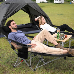 Sunula Klappbarer Campingstuhl, Liegestuhl 2-in-1, Belastbar bis 100 kg, Abnehmbare Fußablage, Getränkehalter, Tragetasche, Leicht, Verstellbare Rückenlehne, Für Angeln, Strand, Camping, Garten, Outdoor Sekey