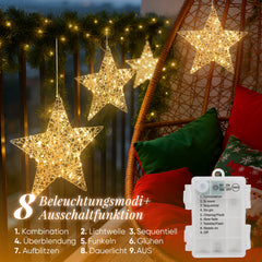 Salcar LED Stern Dekoleuchte Ø30 cm, Gold mit 80 LEDs, Batteriebetrieben, Timer & 8 Modi – Warmweiße Fenster- & Weihnachtsdeko