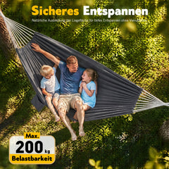 Sekey Doppelhängematte mit Karabinern & Baumwoll-Tragetasche – Outdoor Hängematte für 2 Personen, bis 200 kg belastbar, mit Aufhängeset für Garten, Balkon, Terrasse & Camping