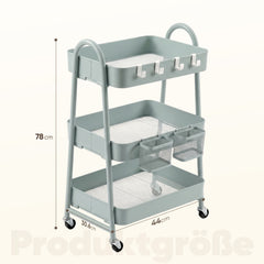 Sekey Rollwagen Küche 30 cm – Schmaler Servierwagen aus Metall mit Rollen, 3 Ablagen, 2 Metallkörben & 4 Haken