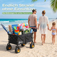 Sekey Bollerwagen faltbar mit Luftreifen 23×10 cm – Strand Bollerwagen klappbar bis 200 kg, 200L Transportwagen für Strand, Camping & Familie, 4032