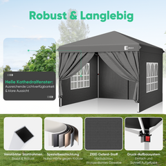 Sunula Faltpavillon 3×3 m – Wasserdicht, Stabil & Winterfest, Pavillon mit 4 Seitenwänden, Höhenverstellbar 250–260 cm