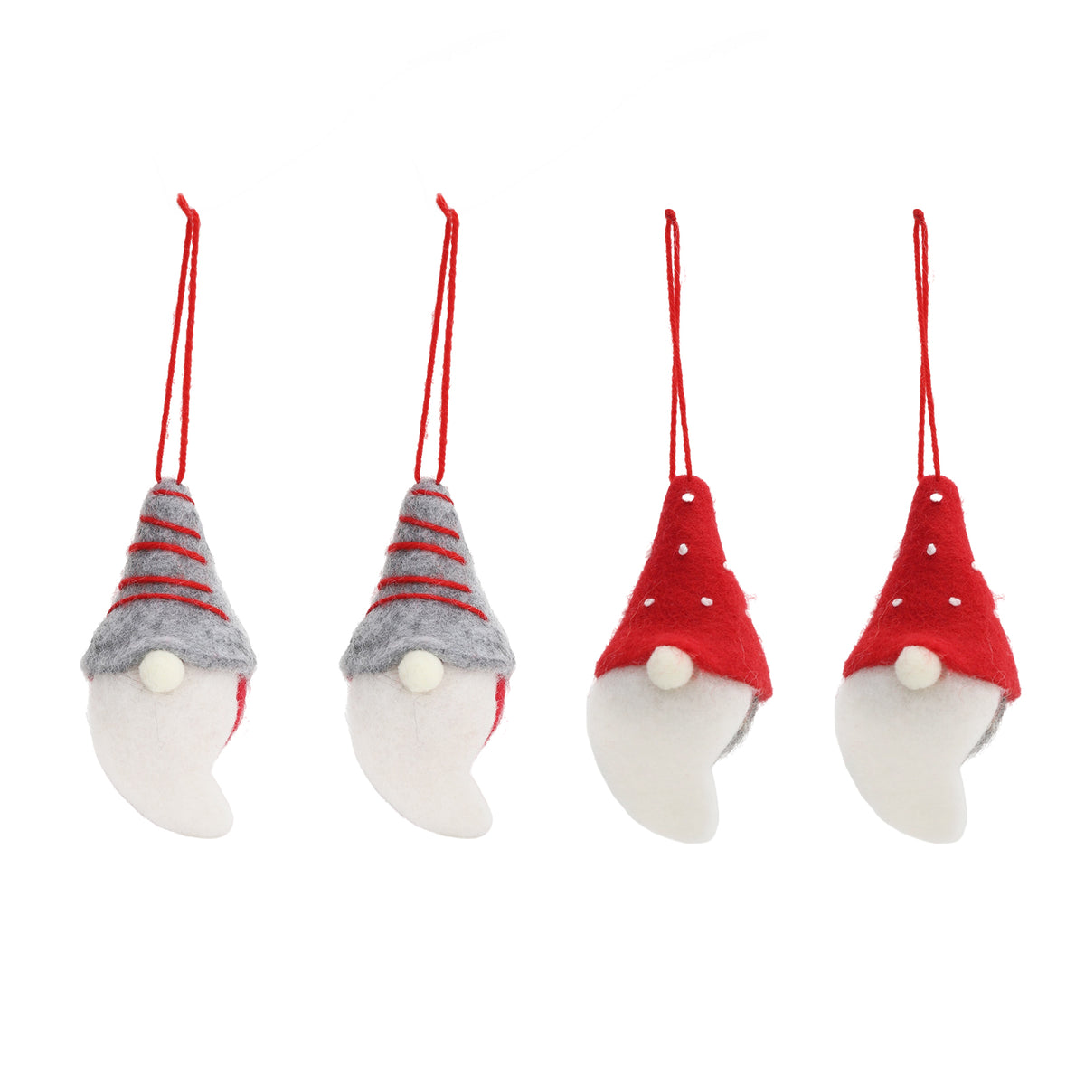 Salcar Christbaumschmuck 4er Set – Handgefilzte Weihnachtsanhänger Wichtel 10 cm aus Wollfilz, Rot & Grau, Baumschmuck Handarbeit für Weihnachtsbaum & Fenster