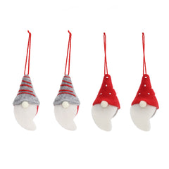 Salcar Christbaumschmuck 4er Set – Handgefilzte Weihnachtsanhänger Wichtel 10 cm aus Wollfilz, Rot & Grau, Baumschmuck Handarbeit für Weihnachtsbaum & Fenster