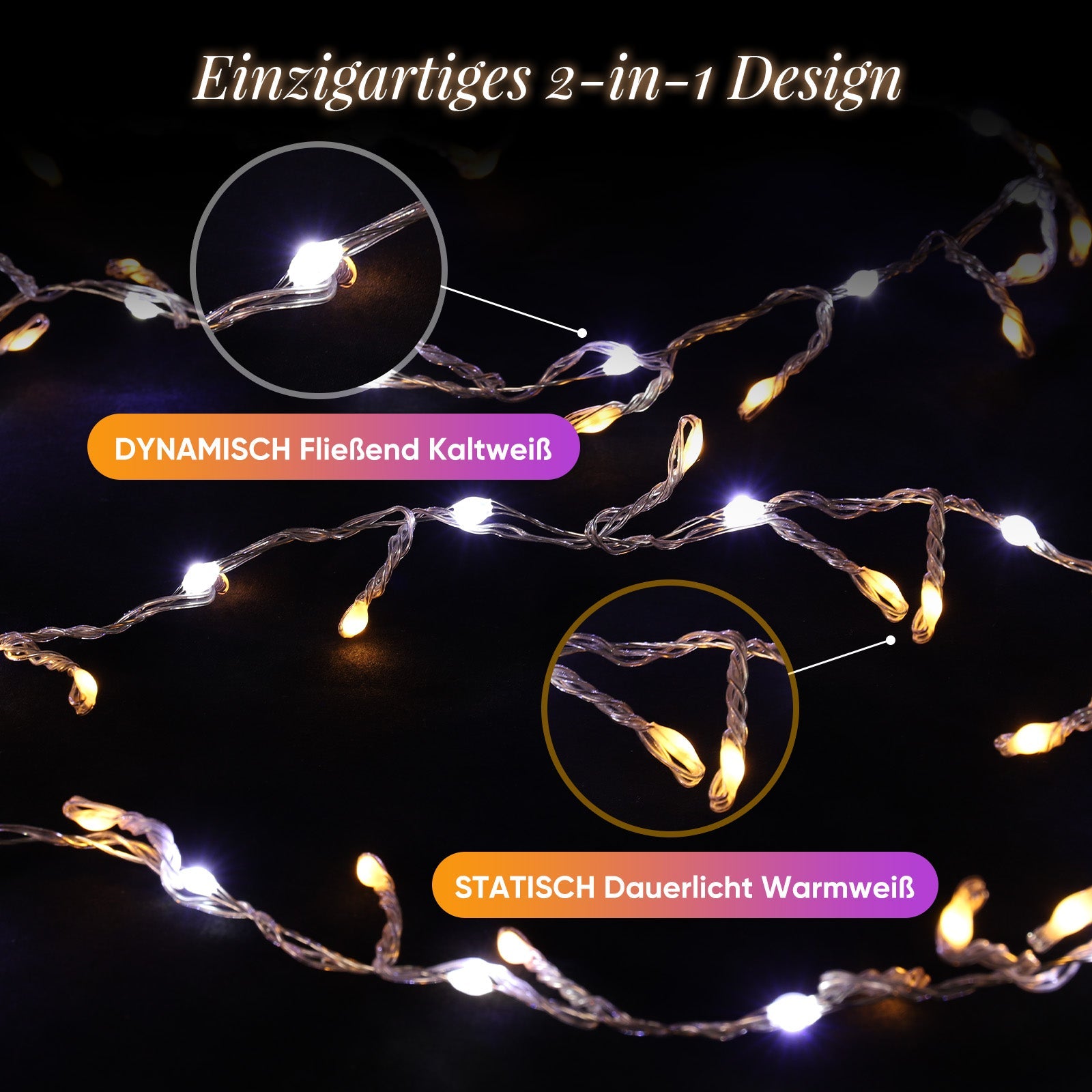 Salcar LED Lichterkette Außen, Warmweiß & Kaltweiß, 14 Modi, Timer & Memory, IP44 Wasserdicht, Weihnachtsbeleuchtung für Garten, Balkon, Party, Hochzeit Salcar