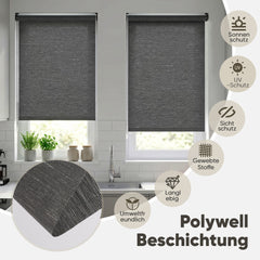 Sekey Klemmfix Seitenzugrollo Grau in Leinenoptik – Lichtdurchlässiges Fensterrollo ohne Bohren mit Klemmträgern & Schraubmontage