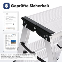 Sekey Trittleiter 3 Stufen aus Aluminium – Beidseitig Begehbar, Rutschfest, TÜV & SGS geprüft, bis 150 kg belastba