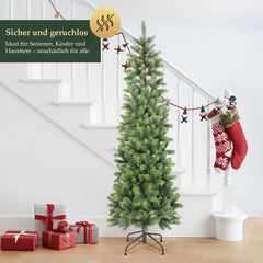 SALCAR Slim Artificial Christmas Tree 120/150/180/210 cm | Slim Nordmann Fir made of PE, Space-saving, Realistic, Reusable, With Metal Stand