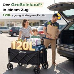 Sekey Bollerwagen Faltbar 120L – bis 100kg belastbar, Geländetauglicher Handwagen mit Bremse & verstellbarer Zugstange (83–103 cm), klappbar & kompakt für Camping, Einkauf & Transport, 4029 Pro, 4030
