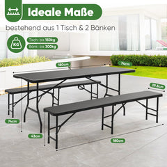 Sekey 3-tlg. Bierzeltgarnitur 180 cm – Klappbares Gartenmöbel-Set mit Tisch & 2 Bänken, Wetterfest & Tragbar für Garten, Balkon & Camping Sekey