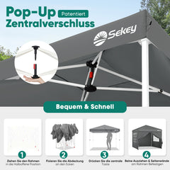 Sekey 3x3 m Faltpavillon mit 4 Seitenteilen