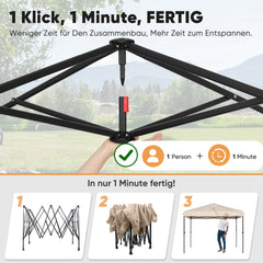 Sekey Premium Pop-Up Pavillon 3×3 m – Wasserdicht & Stabil, Faltpavillon mit Seitenwänden, Höhenverstellbar 250–270 cm