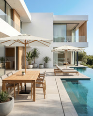 Sekey Sonnenschirm Balkon Holzoptik Rechteckig 200x150 cm – Höhenverstellbar, UV50+ Polyester, Aluminium Drehgelenk, Doppel-Seilzug, Winddach für Balkon, Garten und Terrasse