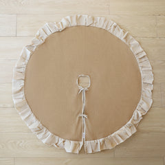 SALCAR Round Linen Christmas Tree Skirt with Ruffled Edge – High-quality Christmas tree skirt for a clean home and festive Christmas decoration