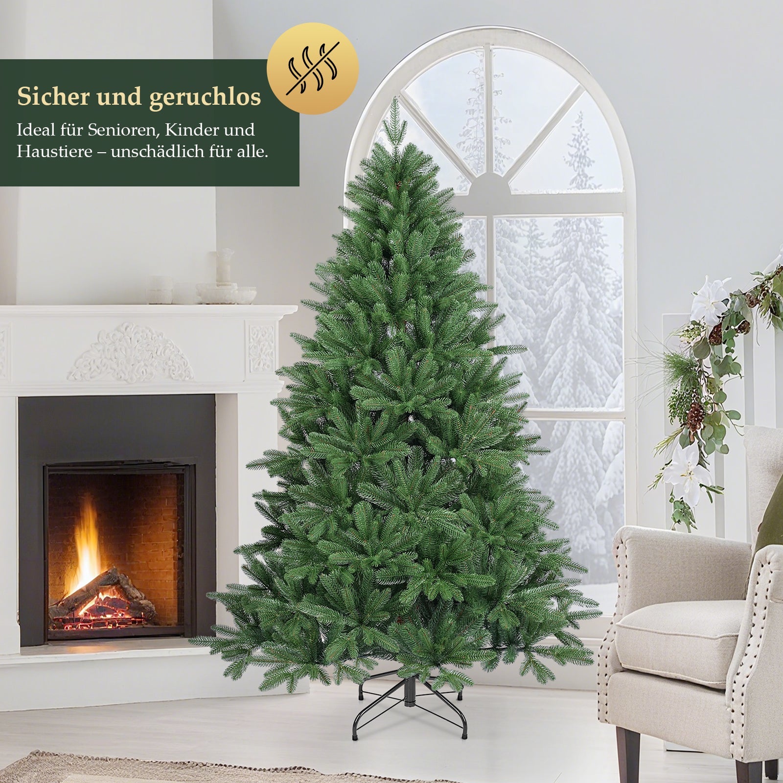 Salcar Premium Künstlicher Weihnachtsbaum 150cm/180cm/210cm – Nordmanntanne aus 100 % PE, naturgrün, form- & farbstabil, geruchlos, nadelfrei Salcar