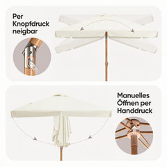 Sekey Sonnenschirm Balkon 200x125 cm rechteckig in Holzoptik – höhenverstellbar, neigbar mit Aluminium-Drehgelenk, UV50+ Polyester, Push-Up-System für Balkon, Terrasse & Garten