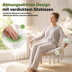 Sekey Hängesessel 360° drehbar aus Recycling-Baumwolle – Boho Hängestuhl mit Sitzkissen, Metallkette & Karabinern, Hängesitz für Wohnzimmer, Balkon, Terrasse & Schlafzimmer