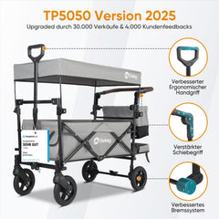 Sekey 150KG Faltbarer Bollerwagenmit Dach, Bollerwagen Kinder Handwagen, 5050