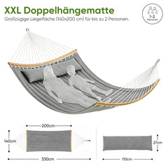 Sekey XXL Doppelhängematte mit Kissen – Gepolsterte Hängematte für 2 Personen, bis 200 kg belastbar, mit Bambus-Spreizstäben und Tragetasche für Garten, Balkon & Camping
