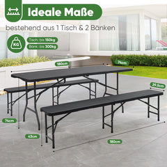 Sekey Klappbare Bierzeltgarnitur 180 cm im Rattan-Look – Gartenmöbel Set für Terrasse, Balkon & Outdoor-Events Sekey