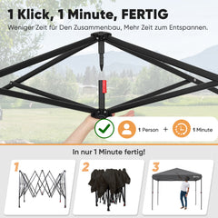 Sekey Premium Pop-Up Pavillon 3×3 m – Wasserdicht & Stabil, Faltpavillon mit Seitenwänden, Höhenverstellbar 250–270 cm