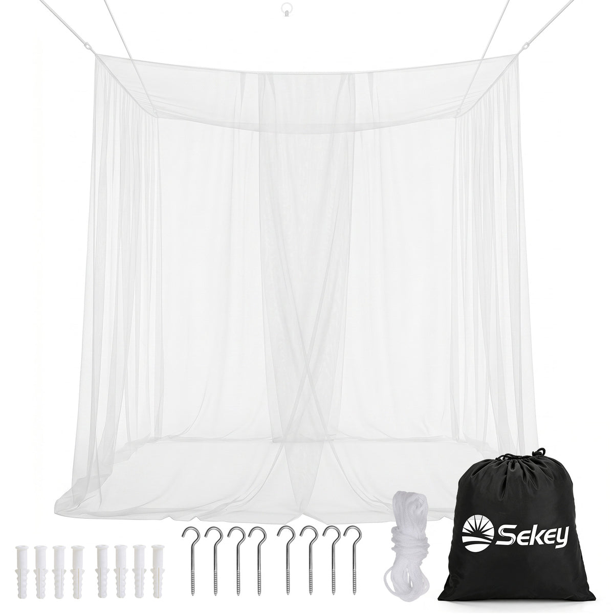 Sekey Moskitonetz für Doppelbett 220×200×200 cm – 2 Eingänge, 360° Insektenschutz, 220 Mesh Feinmaschig, mit Aufhängeset für Zuhause, Reisen & Camping