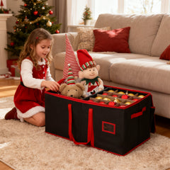 Salcar Schwarze Aufbewahrungsbox für 128 Weihnachtskugeln Faltbare Christbaumkugel-Box 64,8×32,3×34,2 cm mit 128 Fächern, Tragegriffen & Doppelreißverschluss