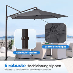 Sekey Ampelschirm 300 cm Aluminium Sonnenschirm mit 360° Drehung, Neigefunktion, UV50+ Schutz Sekey