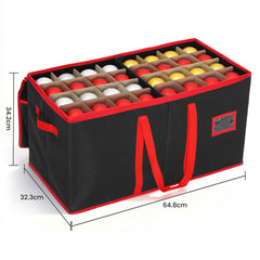 Salcar Schwarze Aufbewahrungsbox für 128 Weihnachtskugeln Faltbare Christbaumkugel-Box 64,8×32,3×34,2 cm mit 128 Fächern, Tragegriffen & Doppelreißverschluss