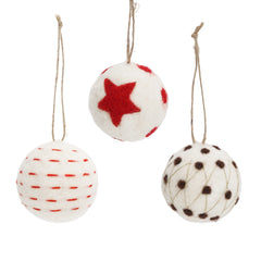 Salcar Weihnachtskugeln 6er Set – Handgefertigte Wollfilz-Kugeln 6 cm mit Juteseil, 3 Designs, Weihnachtsbaumschmuck & Festliche Deko