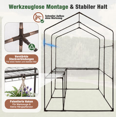 Sekey begehbares Gewächshaus 190x186x120cm mit DIY-Regal – stabiles Foliengewächshaus winterfest mit UV-beständiger Gitterfolie, Tomatenhaus für Garten, Gemüse & Kräuter, werkzeuglose Montage