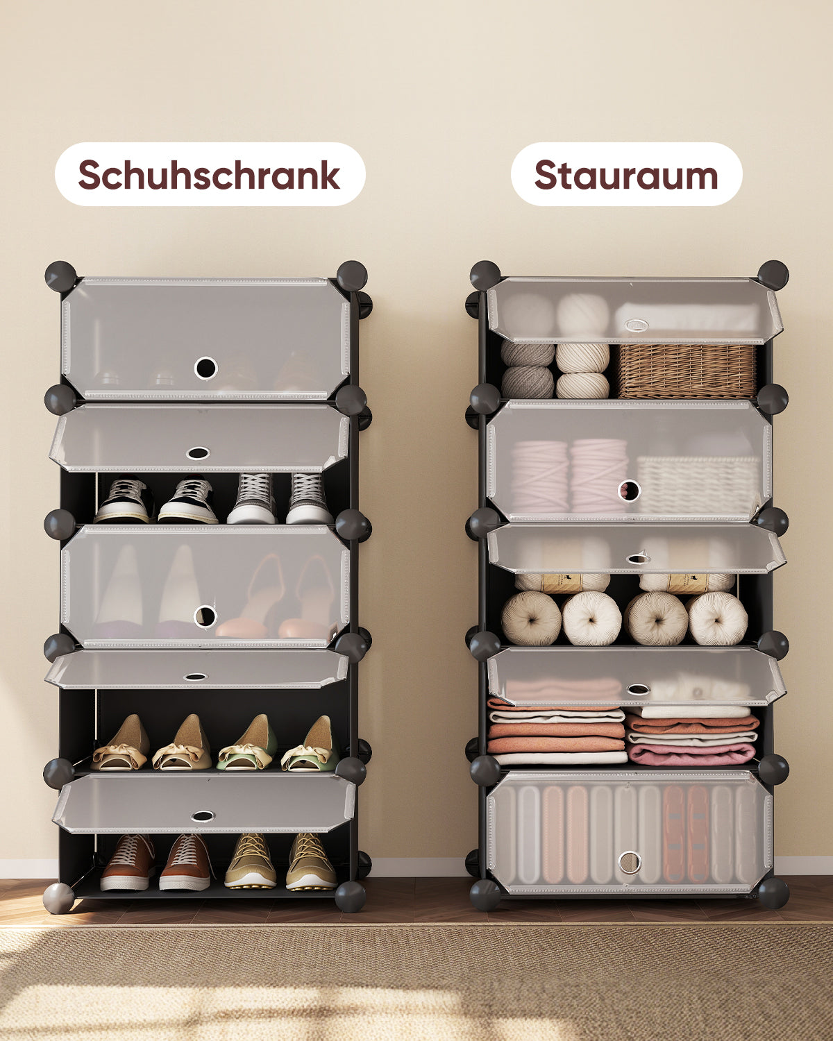 Sekey Schuhschrank mit 10 Fächern – Modularer Schuhorganizer für bis zu 20 Paar Schuhe, stabil & platzsparend, inkl. Hammer & Kippschutz Sekey