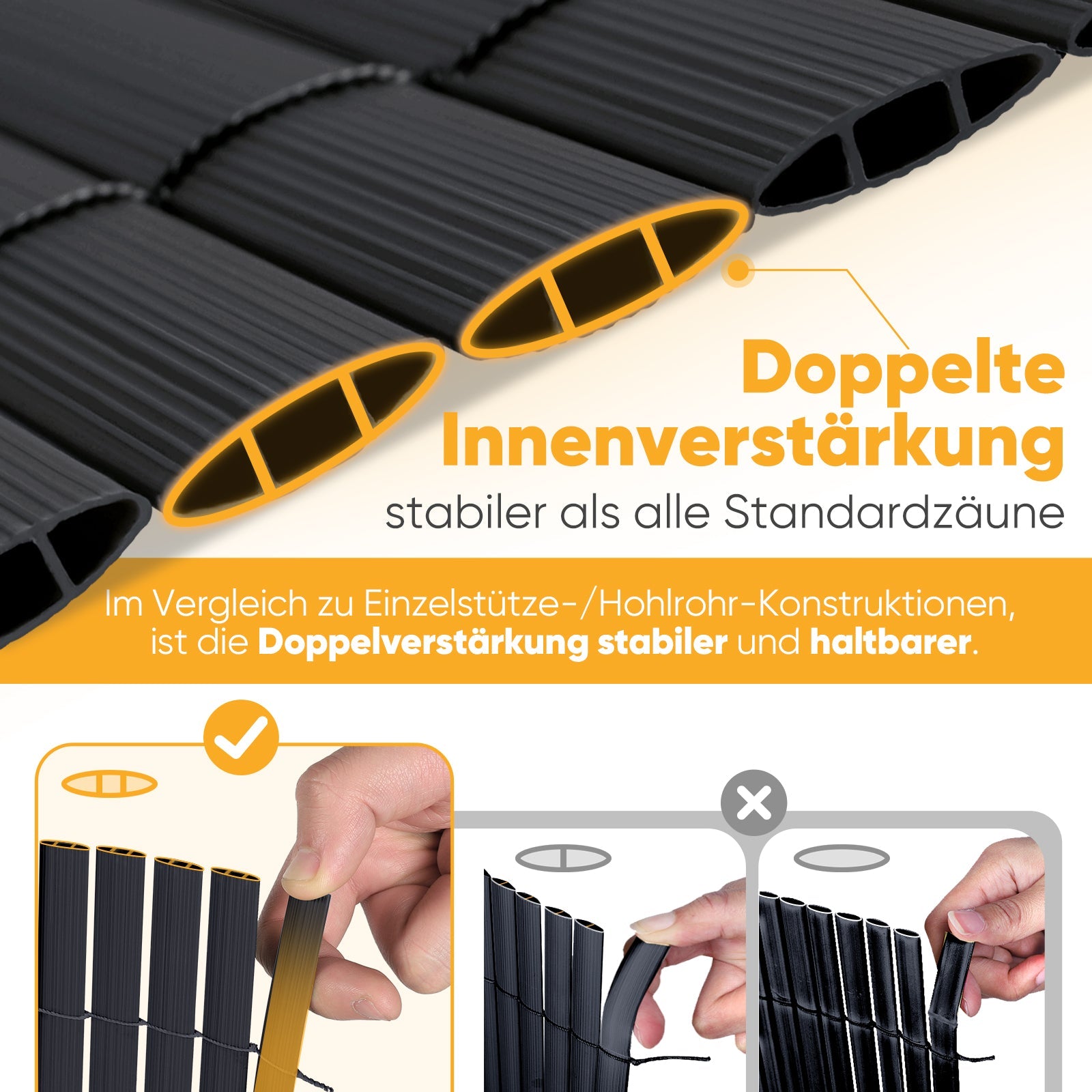 Sunula PVC Sichtschutzmatte, Balkon Sichtschutz, Doppelte Verstärkung, Ohne Bohren, Mit Kabelbindern, Wasserdicht, Windschutz, Balkonabdeckung für Garten Terrasse, Anthrazit SEKEYMALL