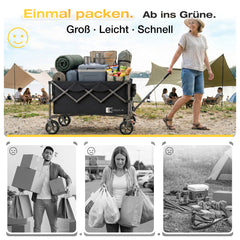 Sunula Faltbarer Bollerwagen 120 kg – 150L Handwagen mit Geländerädern, Bremsen & Einhandgriff, 3024